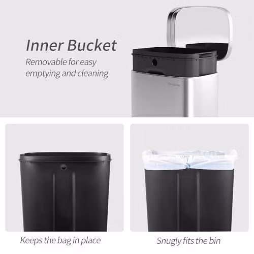 MCC Direct 30L Silver Stainless Steel Pedal Bin with Soft Close Lid and Removable Inner Bucket – 5