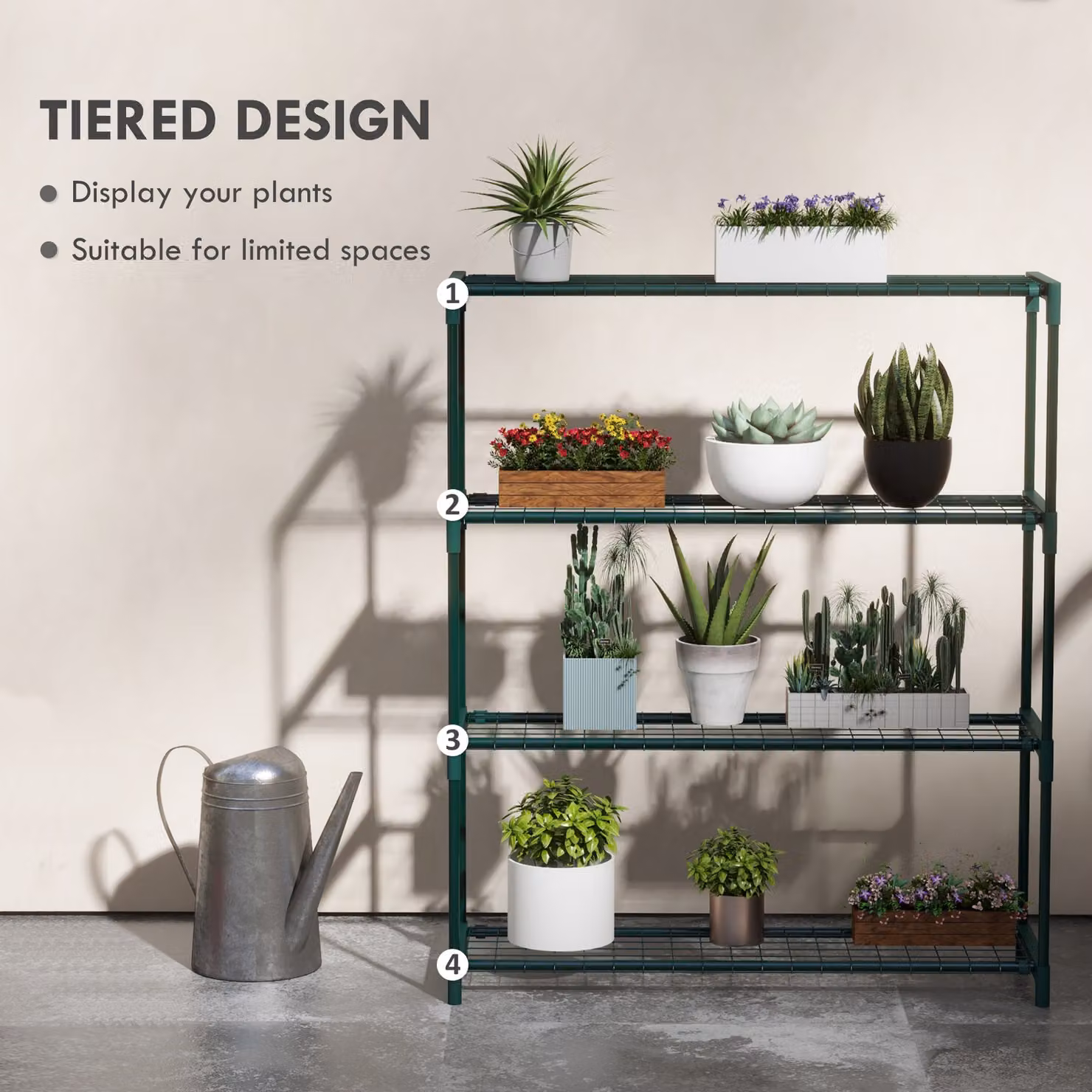 Outsunny Four-Tier Steel Plant Shelf, Black, W/D/H: 89.0 x 32.5 x 107.0 cm – 4