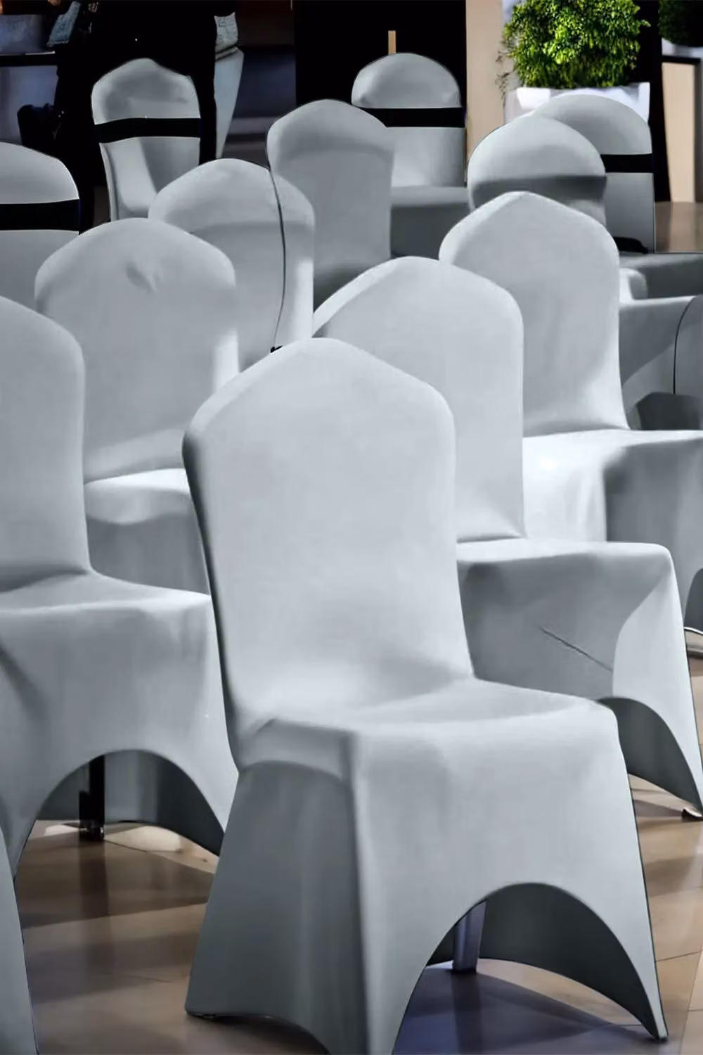 Neel Blue Spandex Arched Front Dining Chair Slipcovers in Silver, Stretchable and Washable Fabric – 3