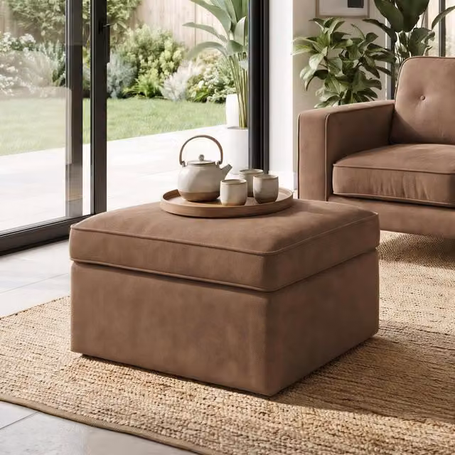 Furniturebox UK Jasper Faux Leather Storage Footstool in Brown