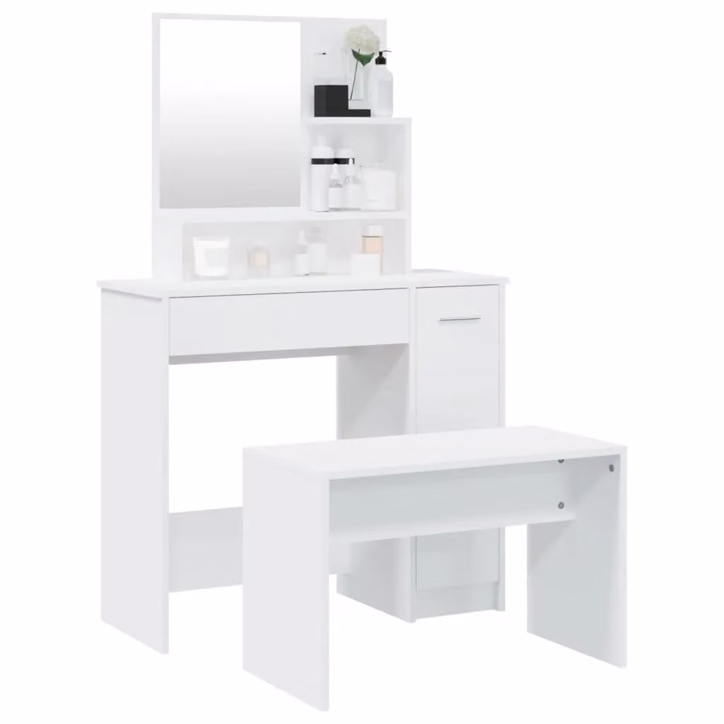Berkfield Home Modern Dressing Table Set in White, W/D/H: 86.5 x 35 x 136 cm – 2