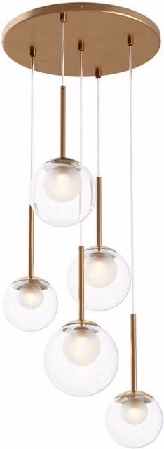 Netlighting Basic Form Modern Cluster Pendant Ceiling Light in Gold/Brass with 5x Glass Shades