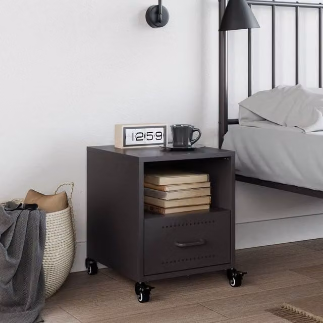 Berkfield Home Stylish Black Metal Bedside Cabinet W/D/H: 36 x 39 x 43.5 cm – 1