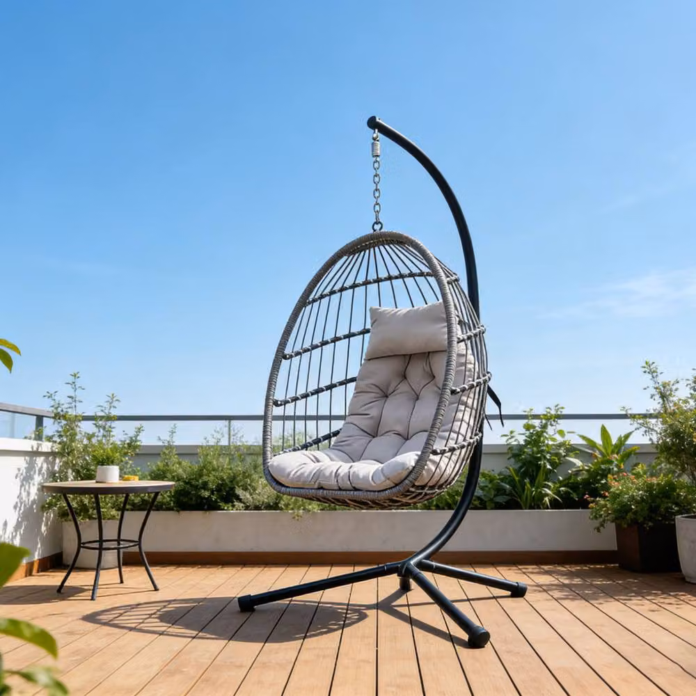 Fimous Single Egg Hanging Chair in Dark Grey Rattan for Indoor and Outdoor Use – 2