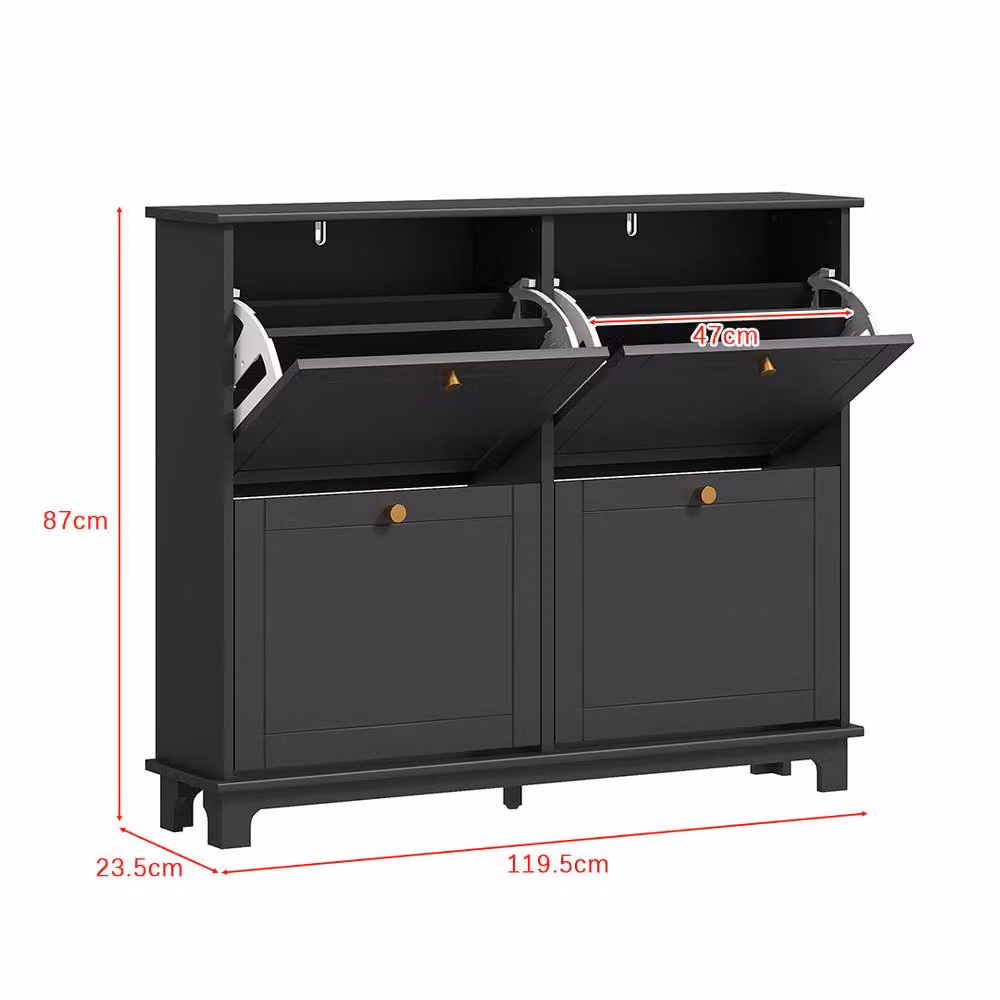 ERGOVEXA Slim Shoe Storage Cabinet with 4 Tilting Compartments and Adjustable Shelves in Black and Gold – 2