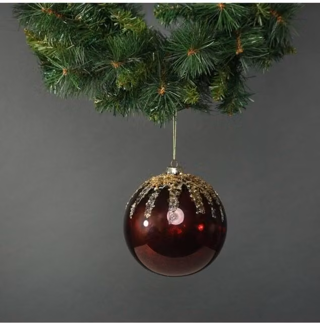 KDMD Zanna Glass Christmas Bauble in Red and Gold, Diameter: 15 cm – 1