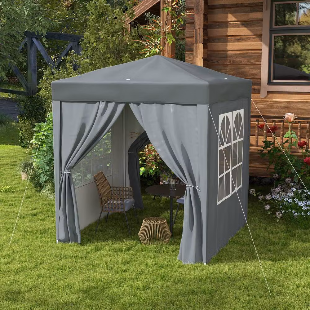 Outsunny Grey Pop Up Gazebo with Windows and Steel Frame, W: 200 cm, D: 200 cm, H: 240 cm – 3