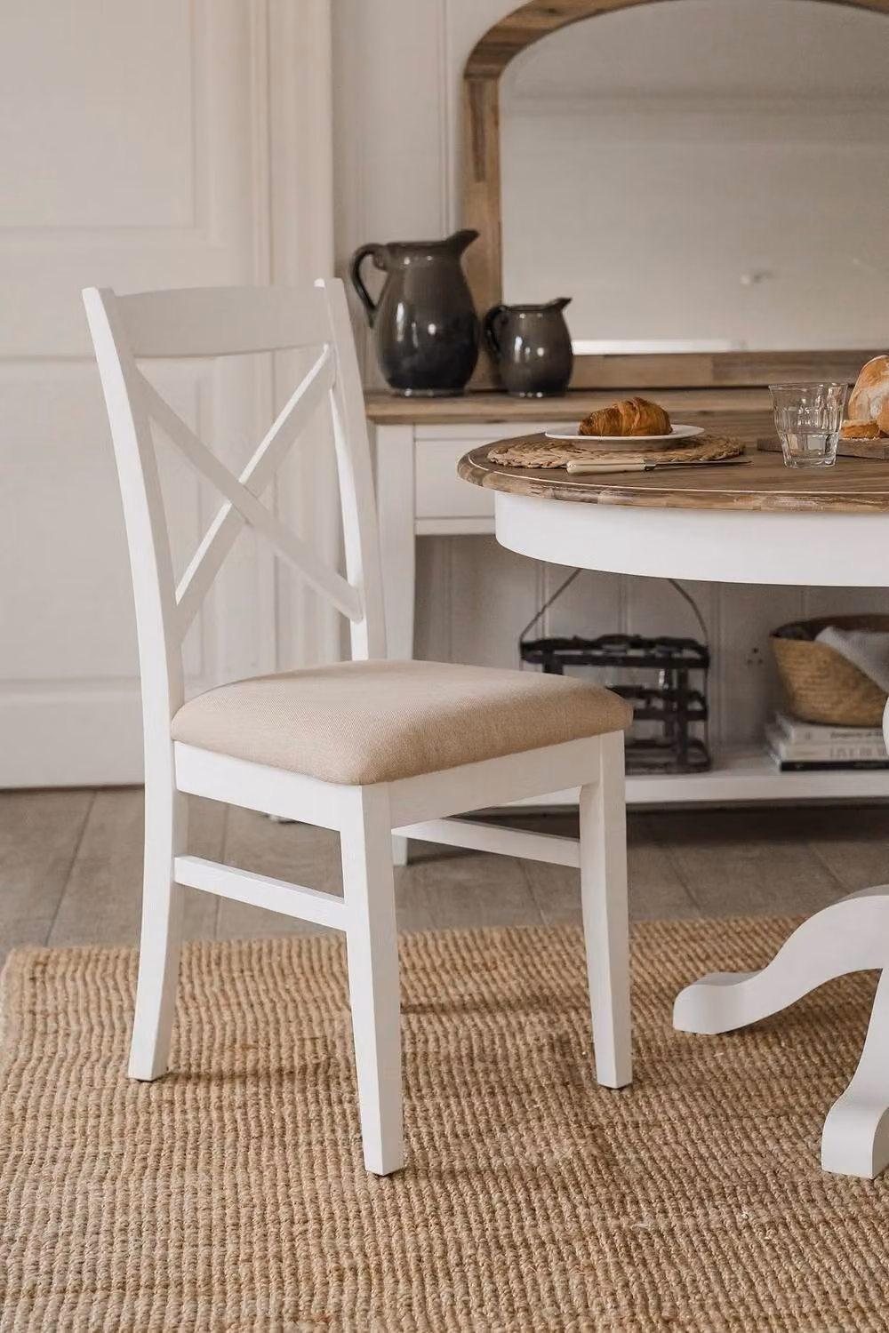 Statement Furniture Florence Crossback Dining Chairs with Upholstered Seats, Set of 4, White, W45 x D53 x H98 cm – 2