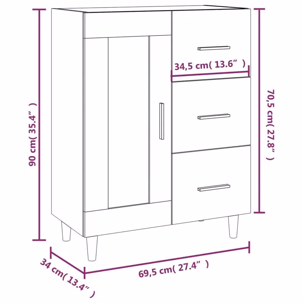 Berkfield Home Grey Sonoma Sideboard in Engineered Wood, W/D/H: 69.5 x 34 x 90 cm – 4