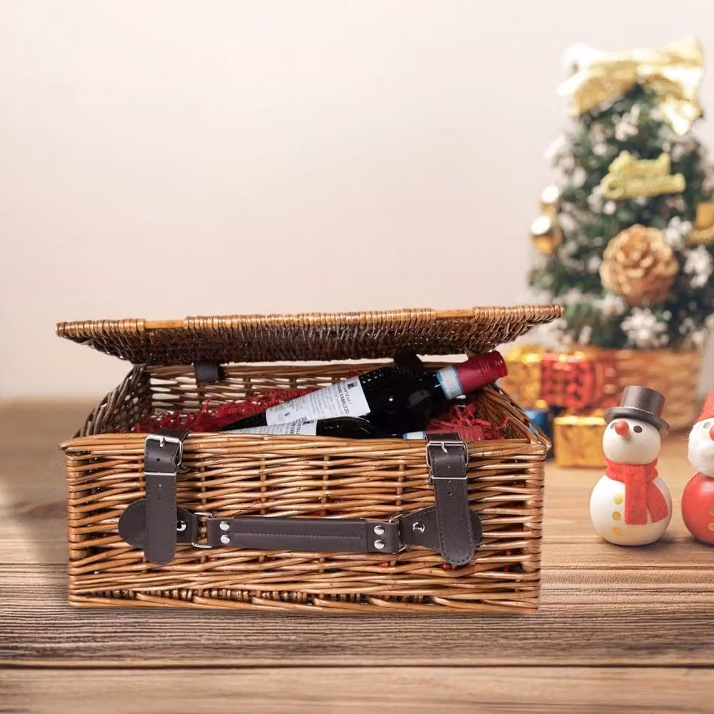 FLAVORA Brown Traditional Wicker Picnic Hamper Storage Basket with Open Weave Rattan Design, W: 50 cm, D: 50 cm, H: 50 cm – 3