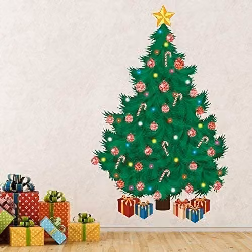 WALPLUS Traditional Christmas Tree Wall Sticker Decal, Multicolour Adhesive Wall Mural for Home, Nursery or School Decor – 1