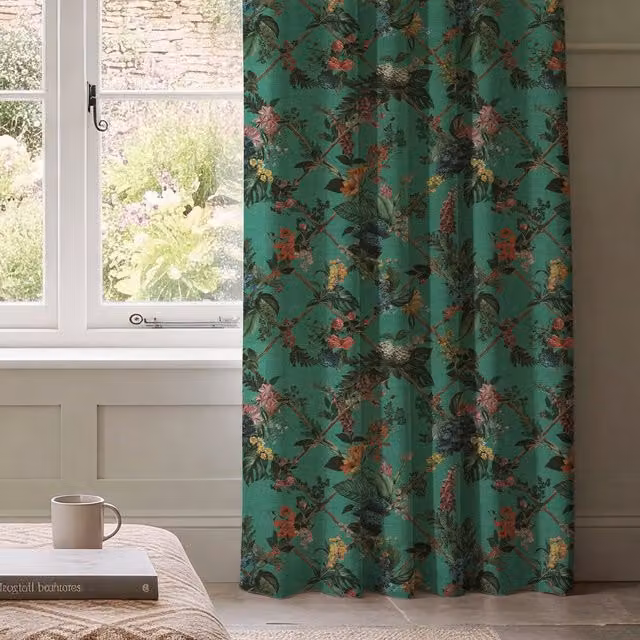 HOUSE Llewelyn-Bowen Cotswold Fantasia Made To Measure Blackout Floral Cotton Curtains in Petrol and Multicolour