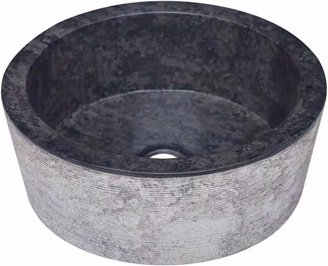 Berkfield Round Natural Stone Home Sink in Black, W/D/H: 40 x 40 x 15 cm – 1