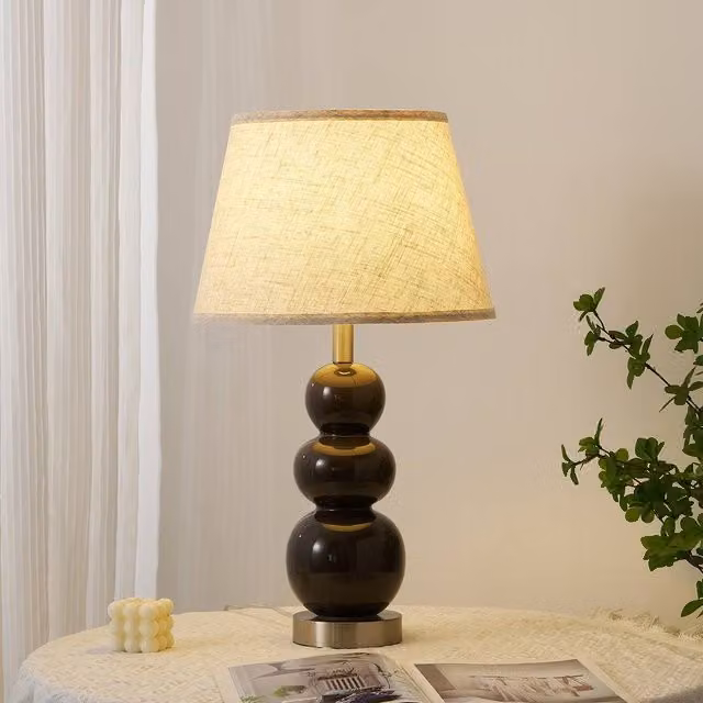 NIVOR Set of 2 Brown Ceramic Table Lamps with USB Ports and Bulbs Included, Height: 62.4 cm