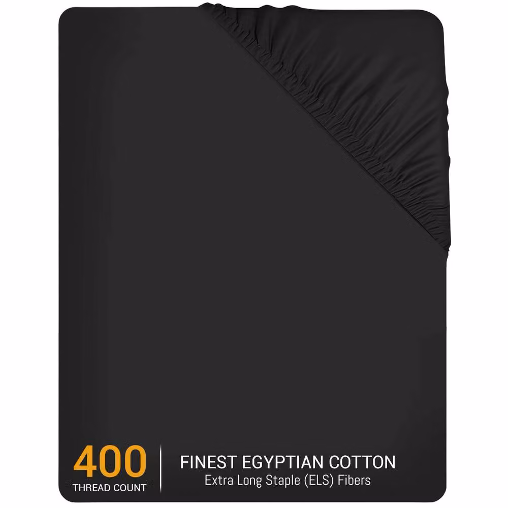 Pamposh 400 Thread Count Egyptian Cotton Double Fitted Sheet in Black, 140 x 200 cm, 35 cm Extra Deep Pocket – 2