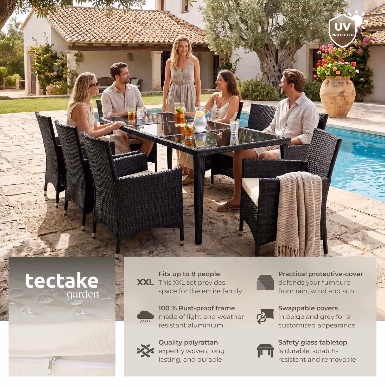 tectake Menorca Garden Table and Chairs Set in Black – 2