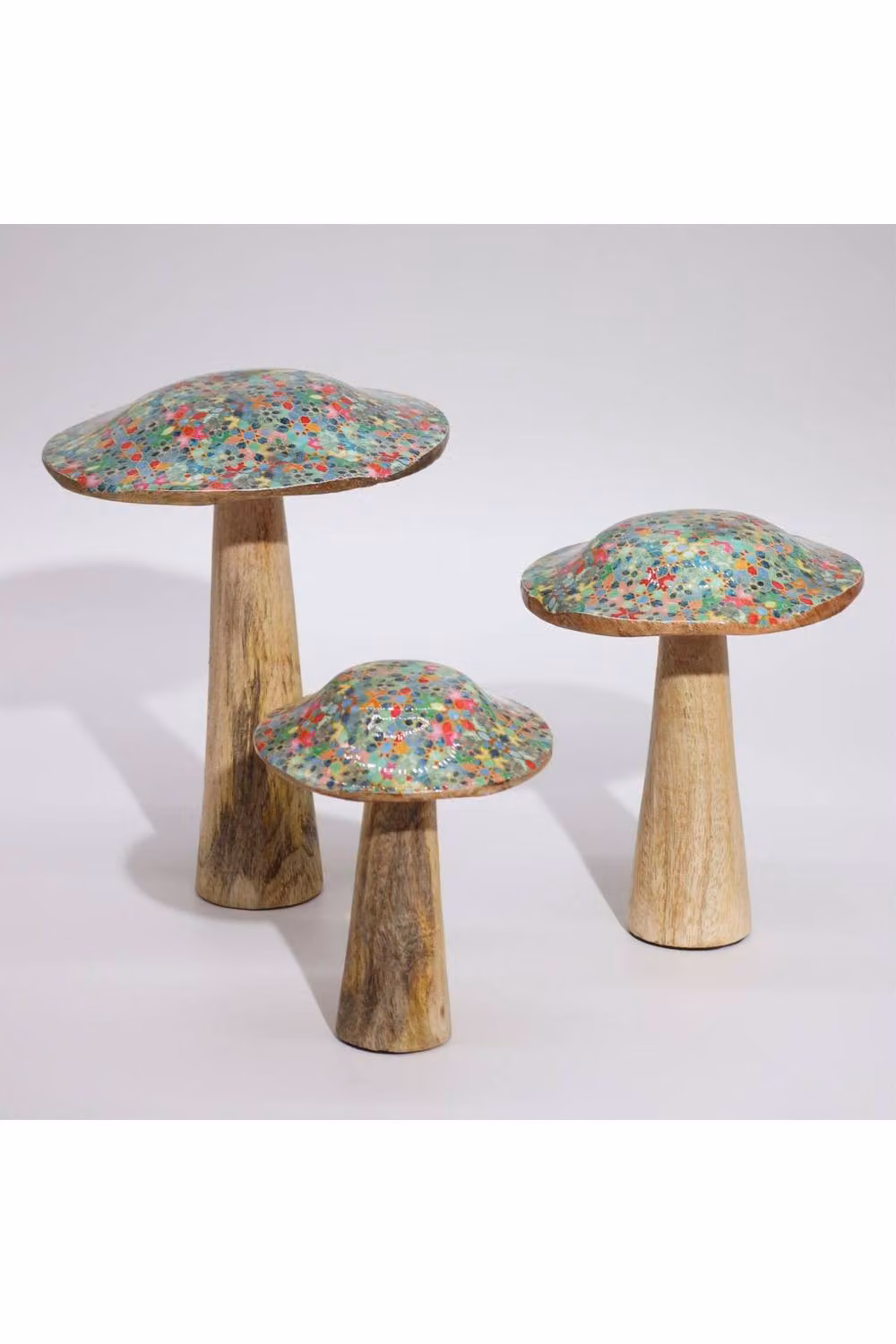 KDMD Mediterranean Multicolour Wooden Mushroom Tabletop Decor with Geometric Pattern – 2