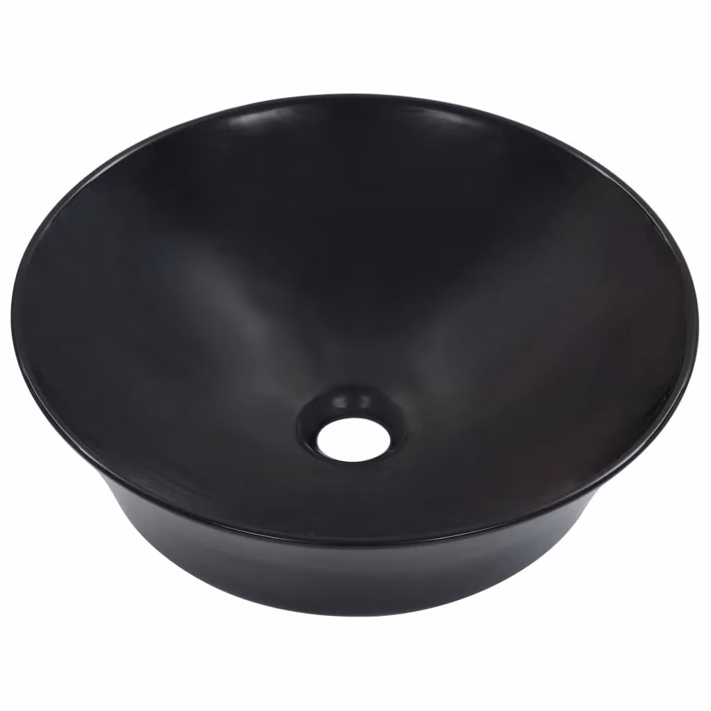 Berkfield Home Round Ceramic Countertop Wash Basin, Black, W: 41 cm, D: 12.5 cm – 2