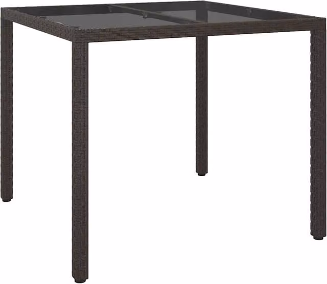 Berkfield Home Modern Brown Poly Rattan Garden Dining Table with Glass Top W/D/H: 90 x 90 x 75 cm