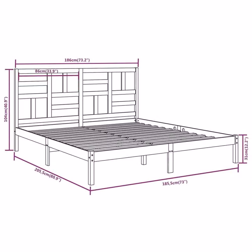 Berkfield Home Solid Wood Pine Bed Frame, Brown, W/D/H: 180 x 200 cm