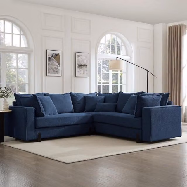 Hayley L-Shape Corner Sofa in Blue Fabric with Scatter Cushions