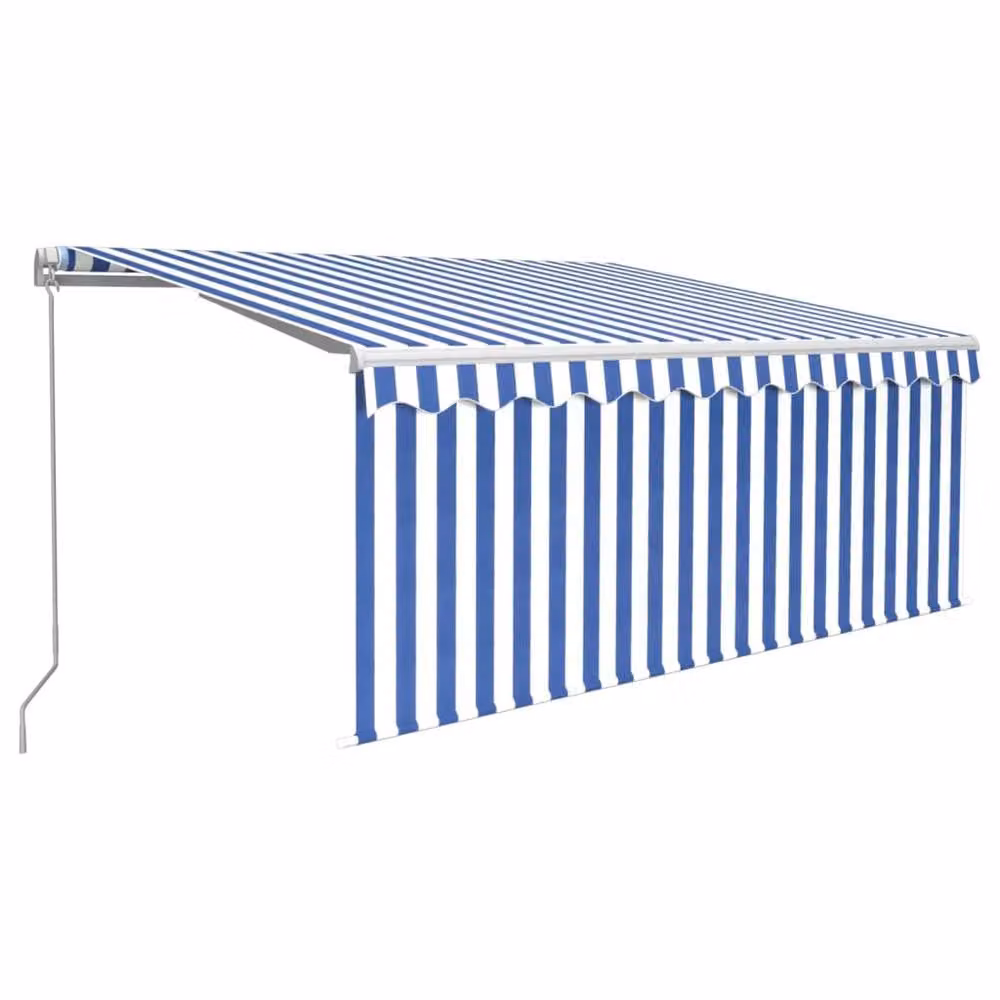 Berkfield Home Manual Retractable Awning with Blind and LED, Blue and White Striped, W: 350 cm, D: 250 cm, H: 250 cm – 2