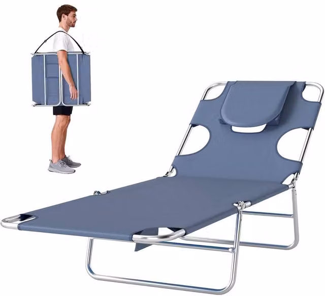 EONLION Blue Sun Lounger with Reading Hole and Multi-Position Glide
