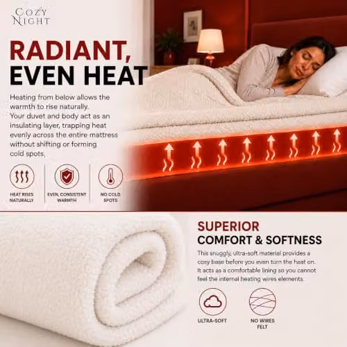 Cozy Night King Size White Fleece Electric Blanket with Dual Control and 3 Heat Settings, W: 152 cm, L: 200 cm – 8