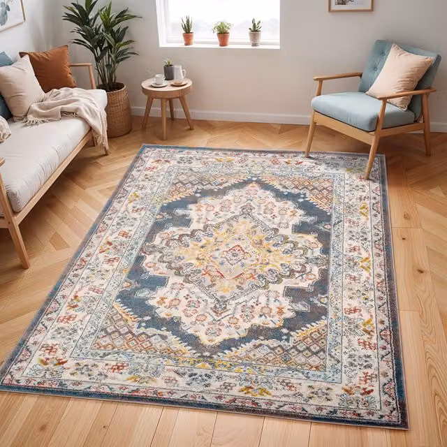 Livabliss Ankara Boho Traditional Oriental Rug in Grey, Blue and Multicolour, W: 160 cm, D: 215 cm