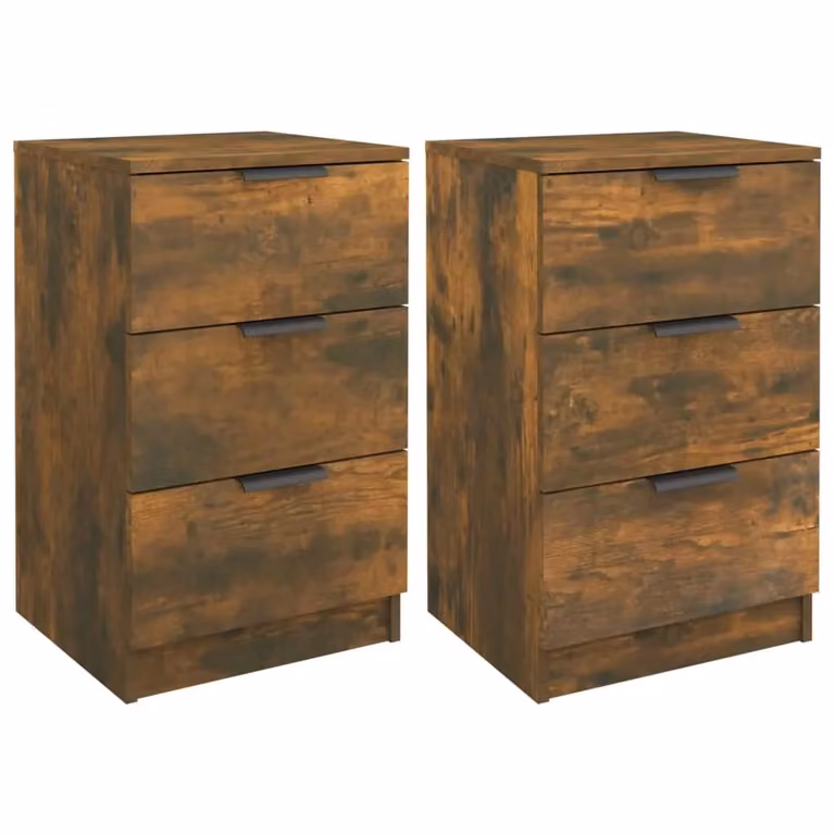 Berkfield Home Set of 2 Modern Smoked Oak Bedside Cabinets in Brown, W/D/H: 40 x 36 x 65 cm