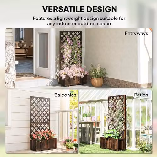 Outsunny Black and Brown Rustic Pine Flower Stand with Trough Planter – 5