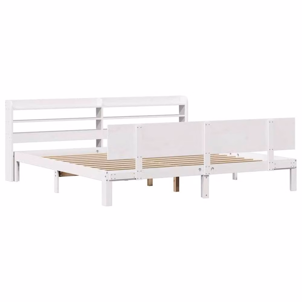 Berkfield Home Super King Bed Frame with Headboard and Side Compartments in White Rustic Pine, W/D/H: 180 x 200 cm – 2