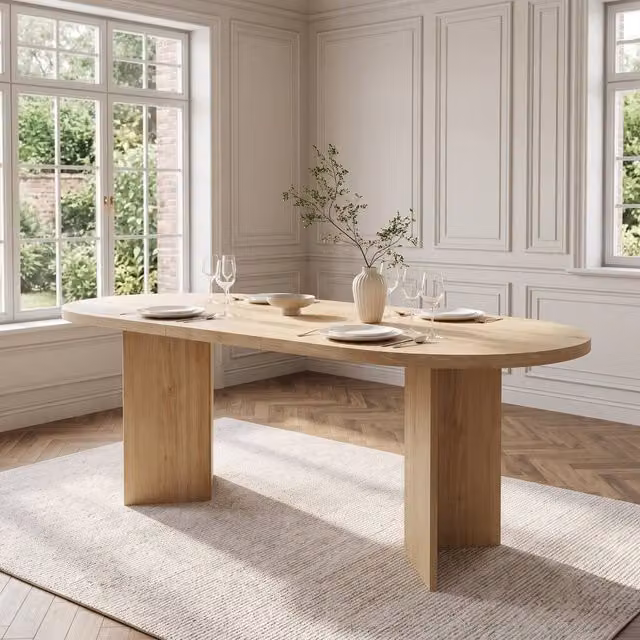 STILVORA Modern Extendable Oval Dining Table in Brown Oak with Central Column Base, W/D/H: 280 x 180 x 75 cm