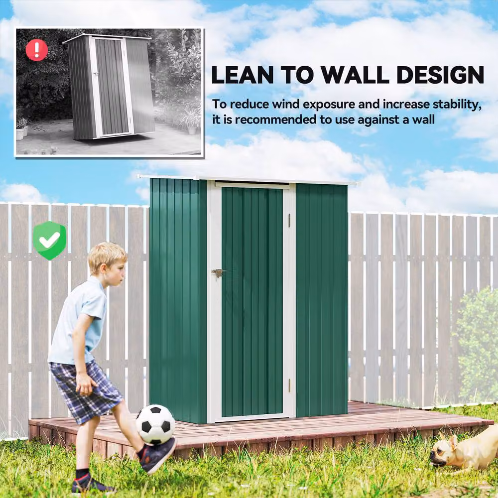 Rolipo Metal Garden Shed with Sloped Roof and Lockable Door, Green, W: 152.4 cm, D: 91.44 cm, H: 91.44 cm – 8