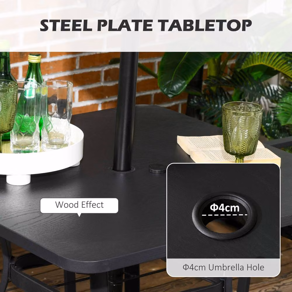 STILVORA Modern Square Garden Dining Set for 4 with Matt Black Powder Coated Steel Chairs and Table – 5