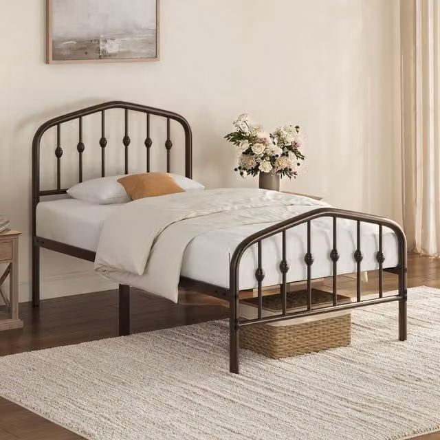 Yaheetech Metal Bed Frame with Arched Headboard in Antique Bronze, Single, 90 x 190 cm