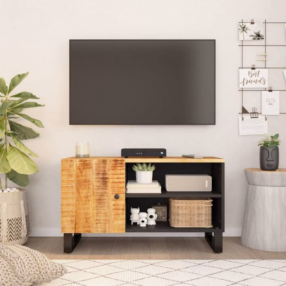Berkfield Home Industrial TV Cabinet in Brown, Solid Mango and Engineered Wood, W/D/H: 80 x 33 x 46 cm – 2
