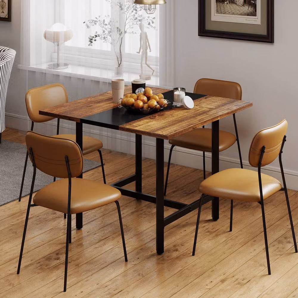 Gymax Industrial Square Meeting Room Table for 4 People in Brown and Black – 7