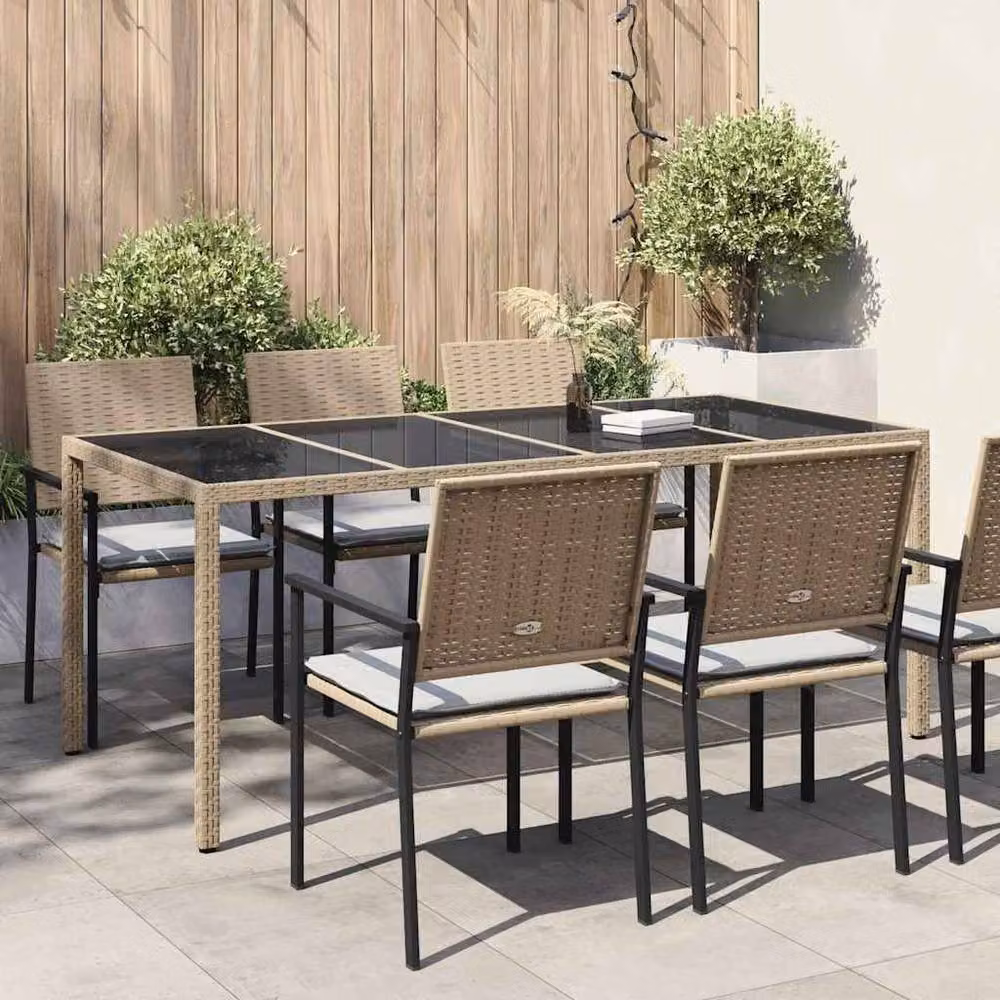 Berkfield Home Modern Poly Rattan Garden Dining Table in Beige, W/D/H: 190 x 90 x 75 cm – 2