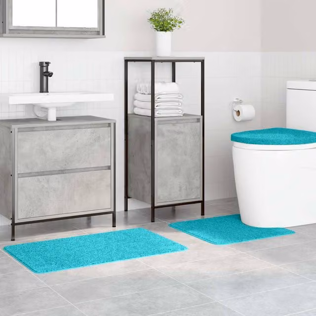 Berkfield Home Lush 3 Piece Non-Slip Microfibre Bath Mat Set in Turquoise – 1