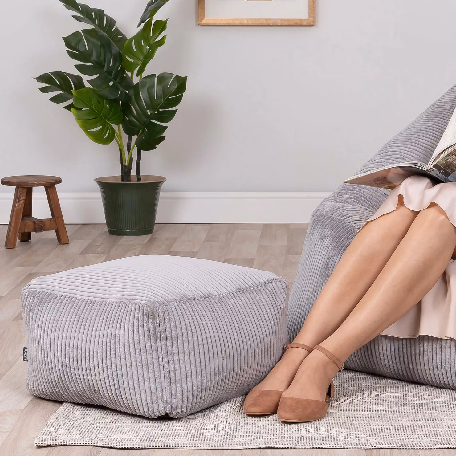 ICON Amara Square Corduroy Bean Bag Footstool, Light Grey – 3