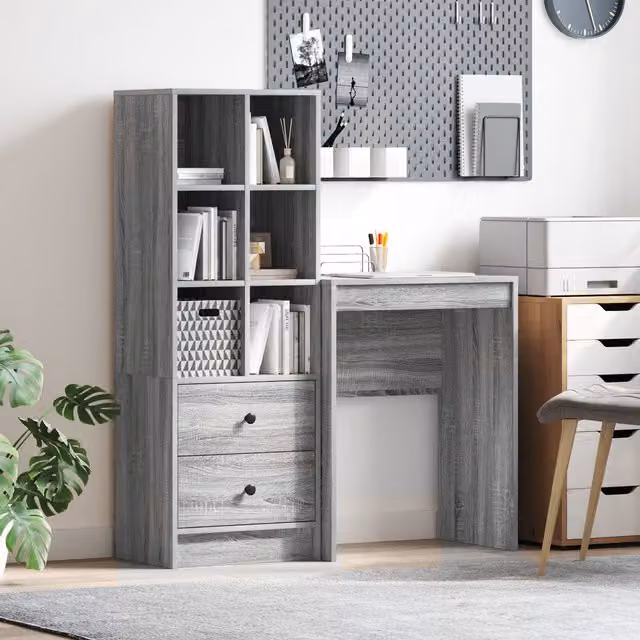 Berkfield Modern Writing Desk with Storage in Grey Sonoma Engineered Wood – 1