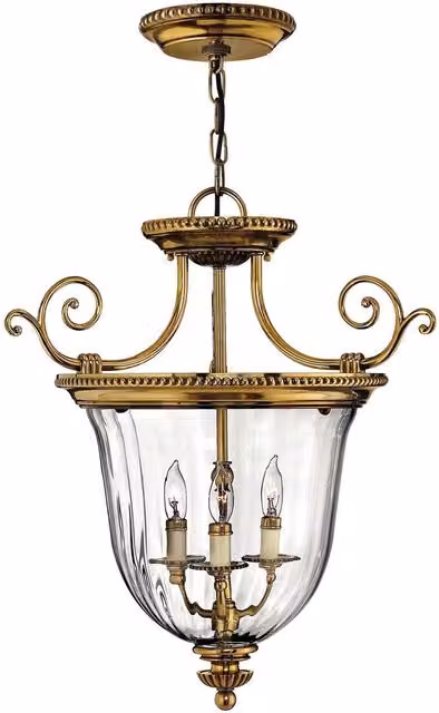 Elstead Cambridge 3 Light Small Ceiling Pendant in Polished Brass with Transparent Yellow Glass, E14
