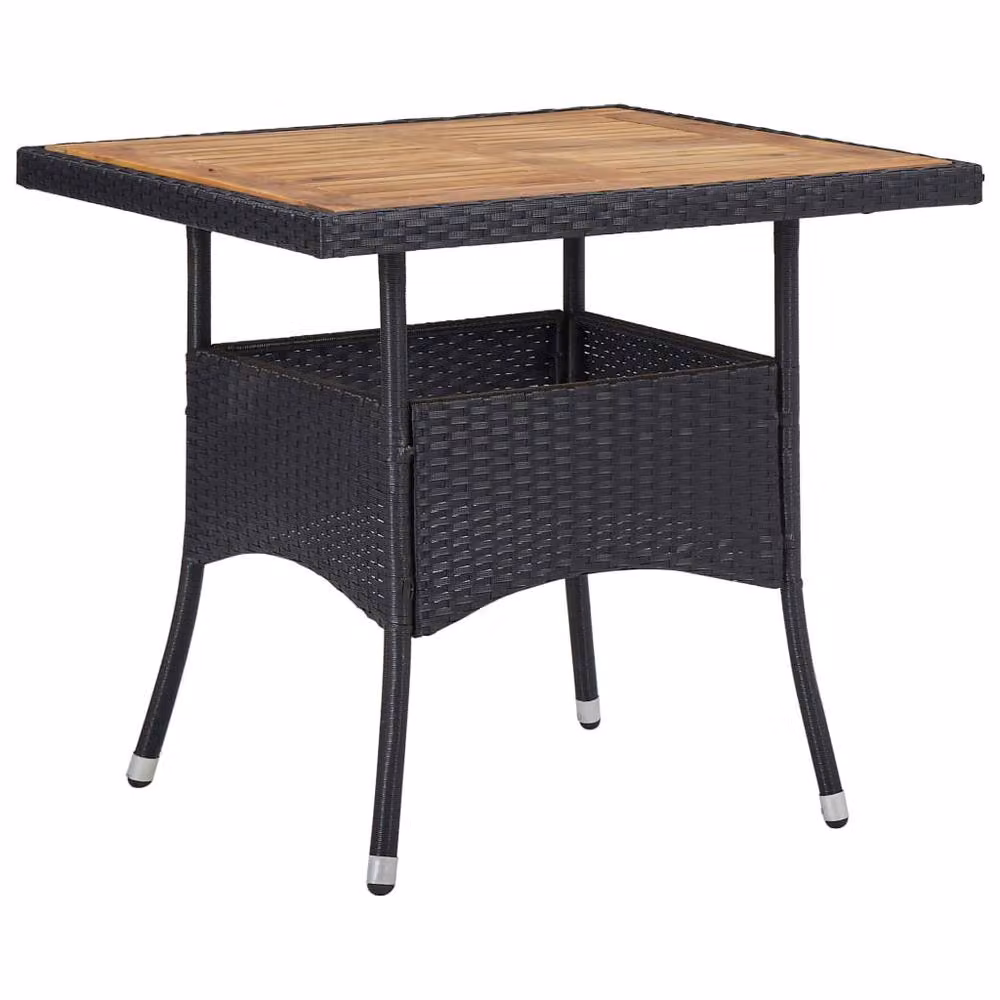 Berkfield Home Outdoor Dining Table in Black Poly Rattan and Brown Acacia Wood – 2