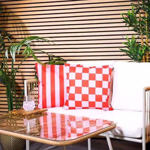 icon Checkerboard Waterproof Indoor and Outdoor Cushions, 4 Pack, Pink and Green, W/D/H: 43 x 43 x 43 cm – 2