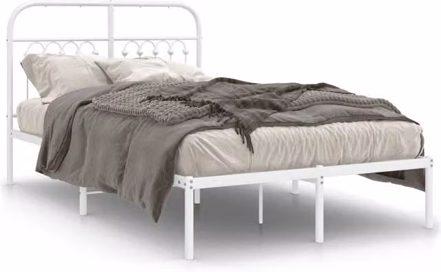 Berkfield Home Classic Metal Bed Frame with Headboard, White, W: 120 cm, L: 190 cm – 1