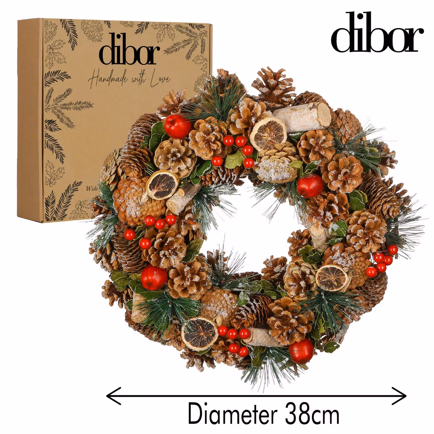 Dibor Citrus Spice Christmas Wreath in Green, Orange and Multicolour, Diameter: 38 cm – 3
