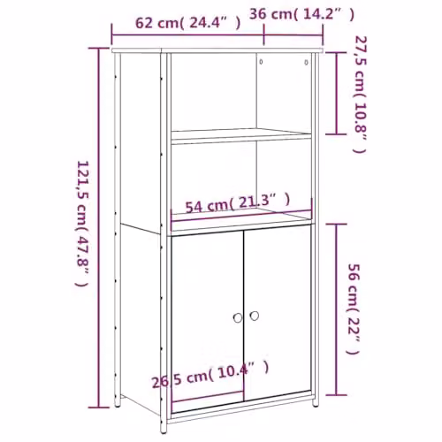vidaXL Highboard in Smoked Oak, Brown Engineered Wood, W/D/H: 62 x 36 x 121.5 cm – 3