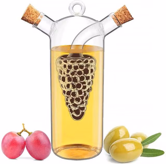 GEEZY 2 in 1 Glass Oil and Vinegar Dispenser Bottles with Airtight Cork Stoppers, Transparent