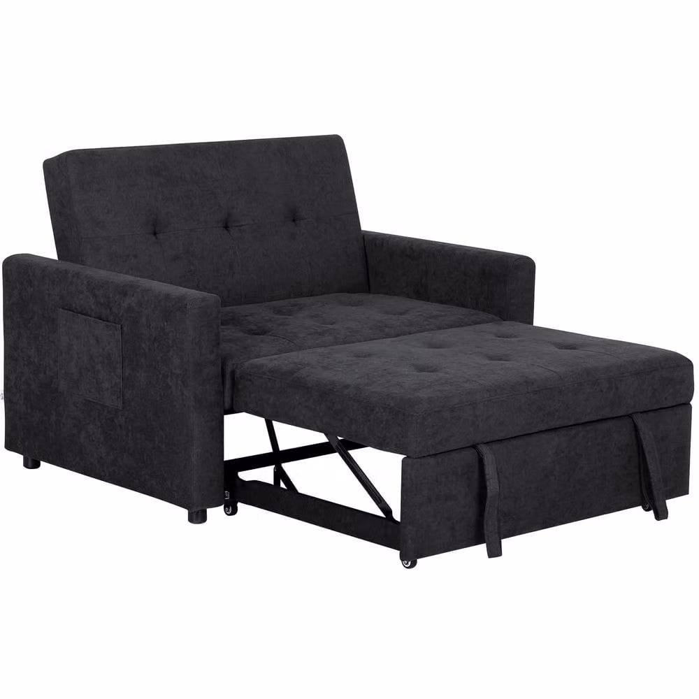 STILVORA Black Upholstered Loveseat Sofa Bed with Solid Wood Frame and Scatter Cushions – 5